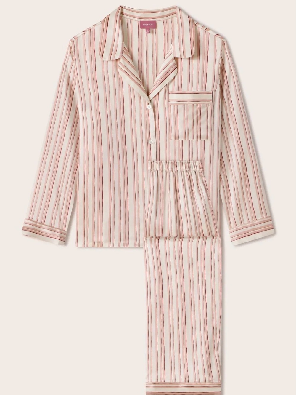 Eberjey x ILIA - Inez Washable Silk Printed Long PJ Set Sz Large in Misty Rose